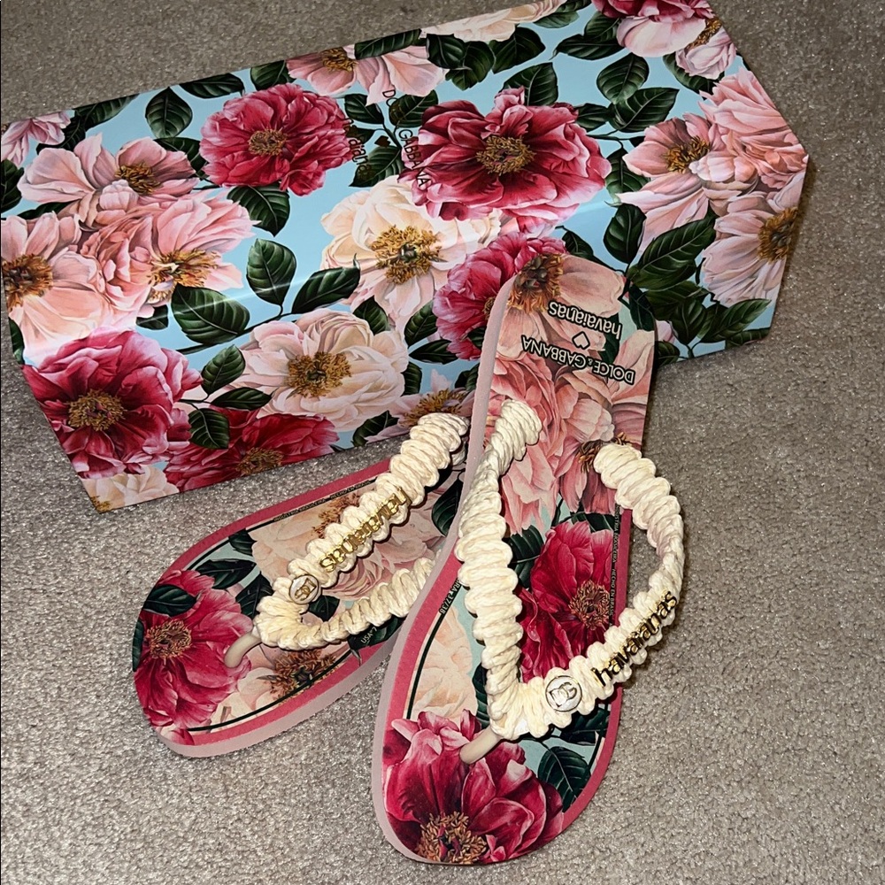 Dolce & Gabbana Pink Floral Braided Strap Flip Flops